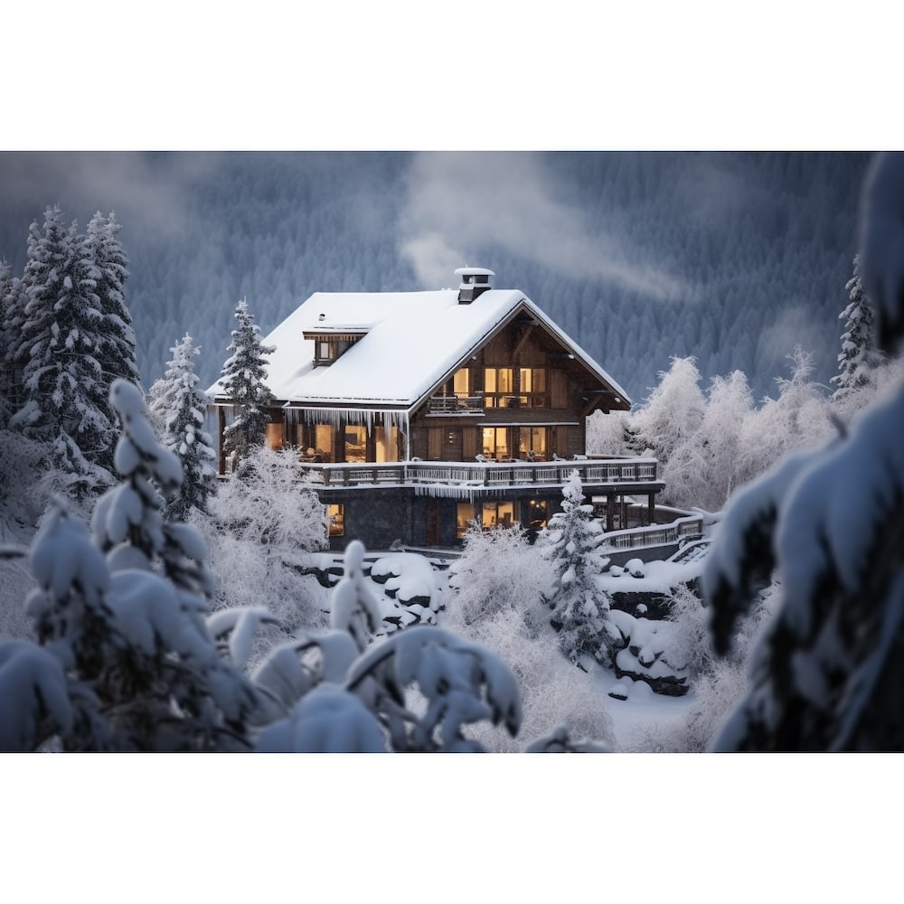 Tableau Chalet sous la Neige, art mural décoration nature