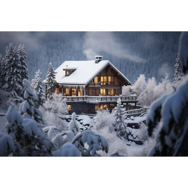 Tableau Chalet sous la Neige, art mural décoration nature
