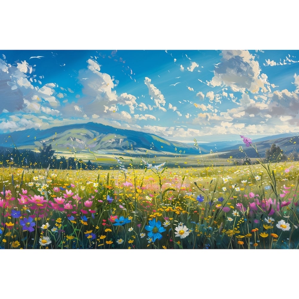 Peinture Champ Fleuri, art mural décoration nature