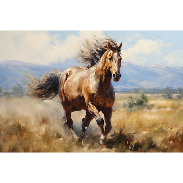 Peinture Cheval au Galop en Plaine, art mural décoration nature