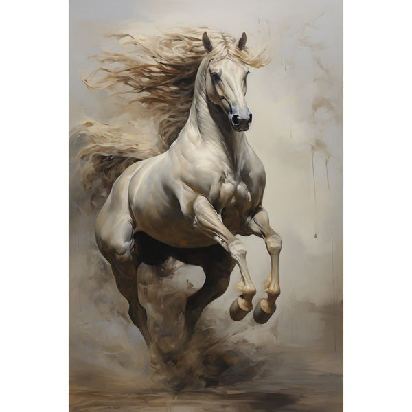 Peinture Cheval Blanc au Galop, art mural décoration nature