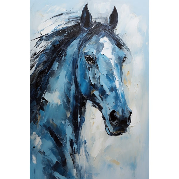 Peinture Portrait de Cheval Bleu, art mural décoration nature