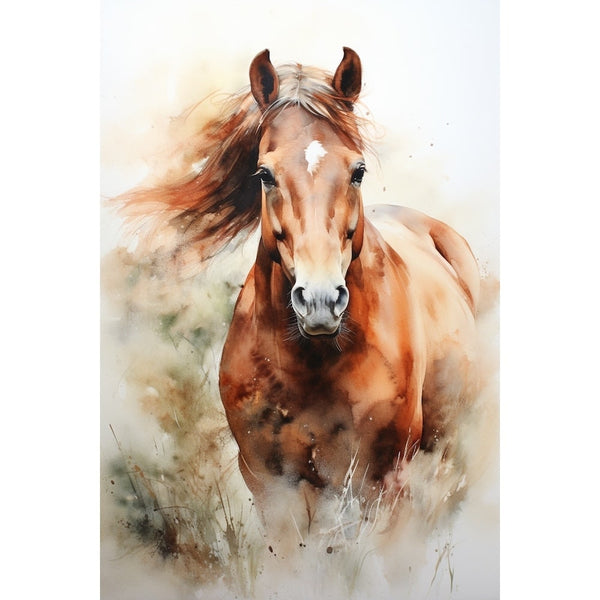 Peinture Cheval Aquarelle, art mural décoration nature