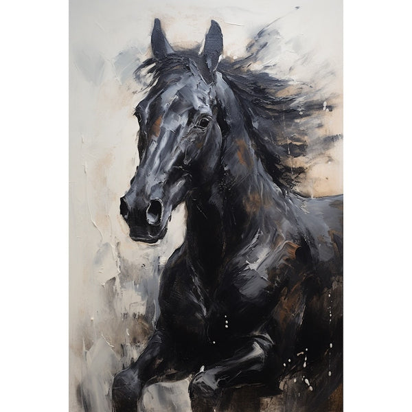 Peinture Cheval Noir, art mural décoration nature