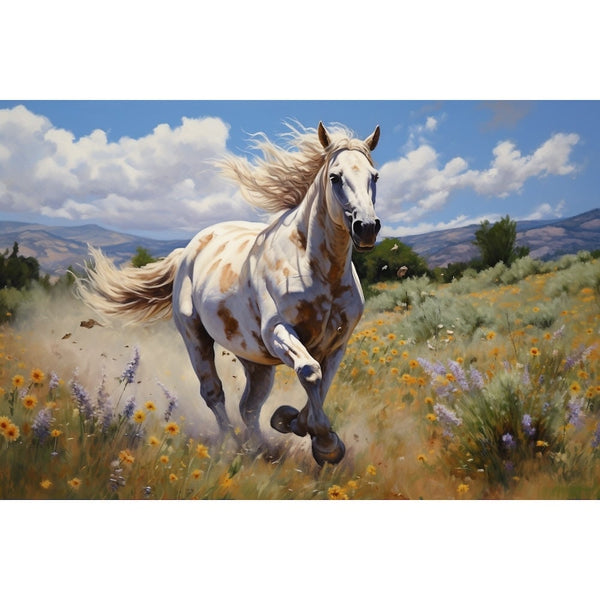 Cheval dans un Champ Fleuri, art mural décoration nature