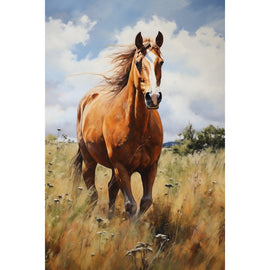 Peinture Cheval en Prairie d'Été, art mural décoration nature