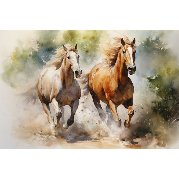 Peinture Aquarelle Chevaux, art mural décoration nature