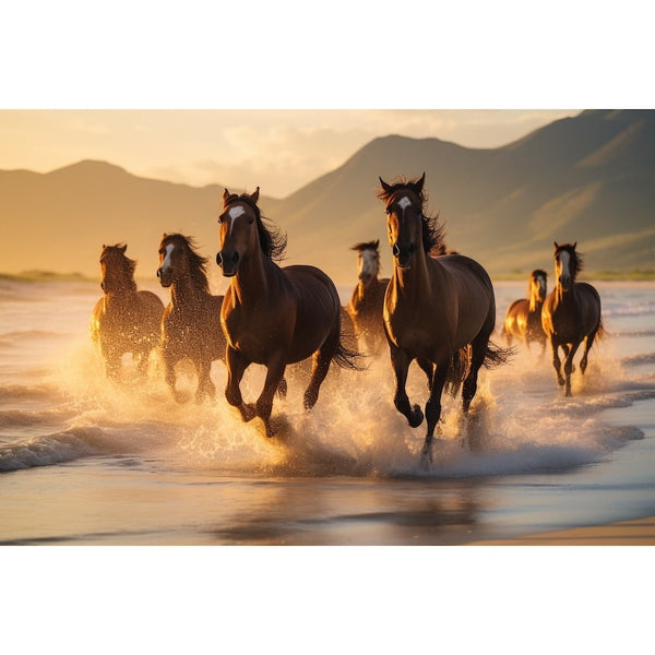 Tableau Chevaux au Bord de l'Eau, art mural décoration nature