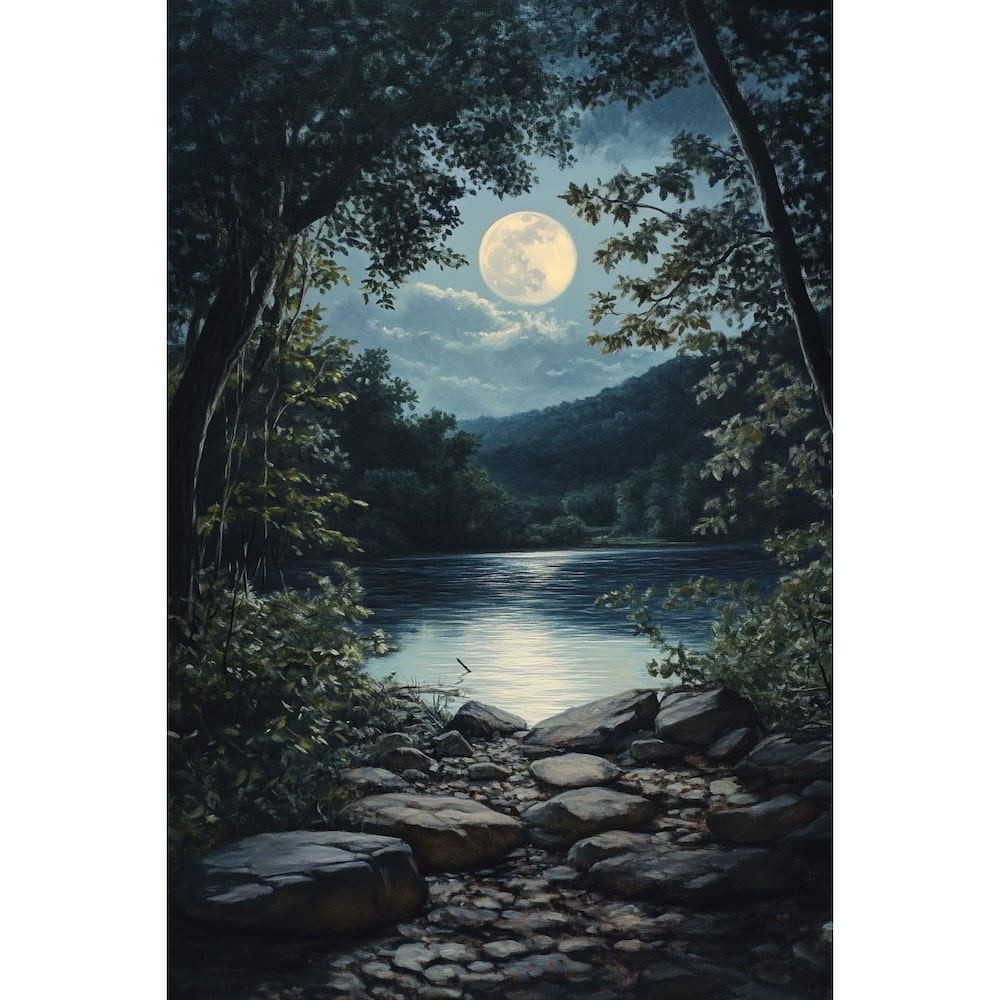 Peinture Acrylique Clair de Lune, art mural décoration nature