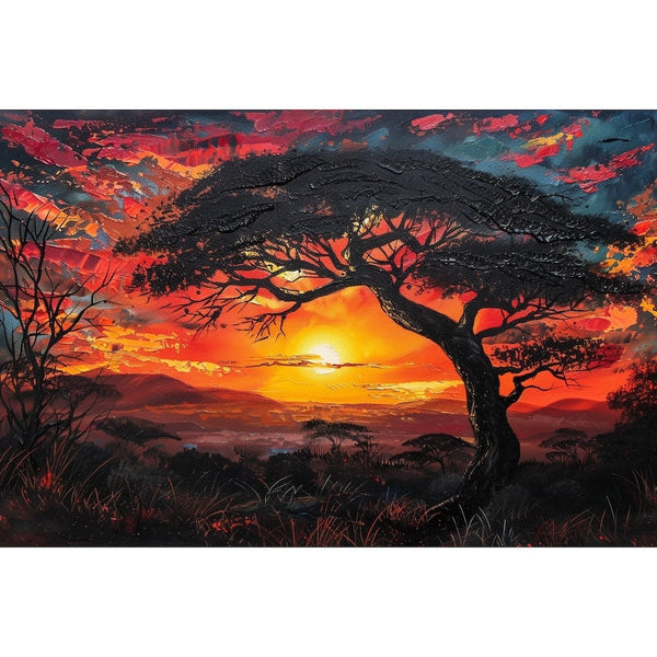Peinture Coucher de Soleil Africain, art mural décoration nature