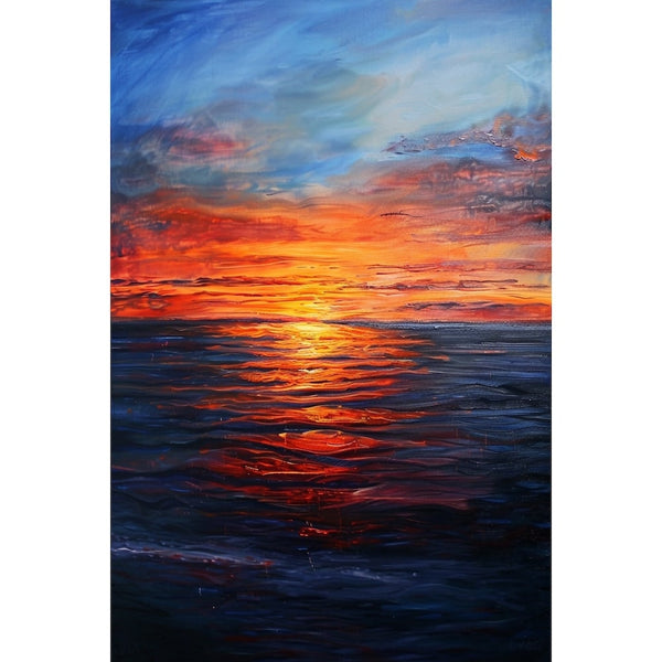 Peinture Acrylique Coucher de Soleil sur la Mer, art mural décoration nature