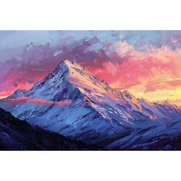 Peinture Montagne Coucher de Soleil, art mural décoration nature