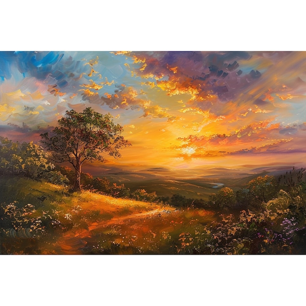 Peinture Arbre Solitaire au Couchant, art mural décoration nature