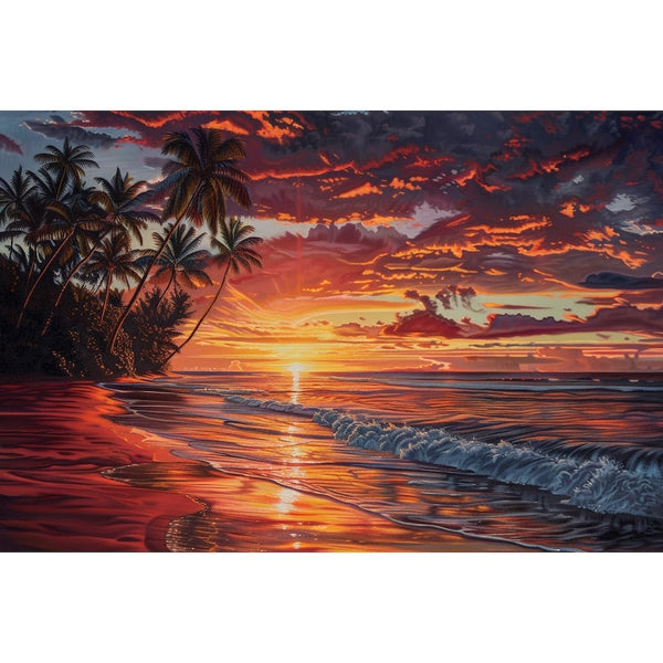 Peinture Plage Tropicale au Couchant, art mural décoration nature