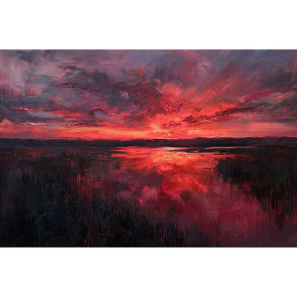 Peinture Coucher de Soleil Rose, art mural décoration nature