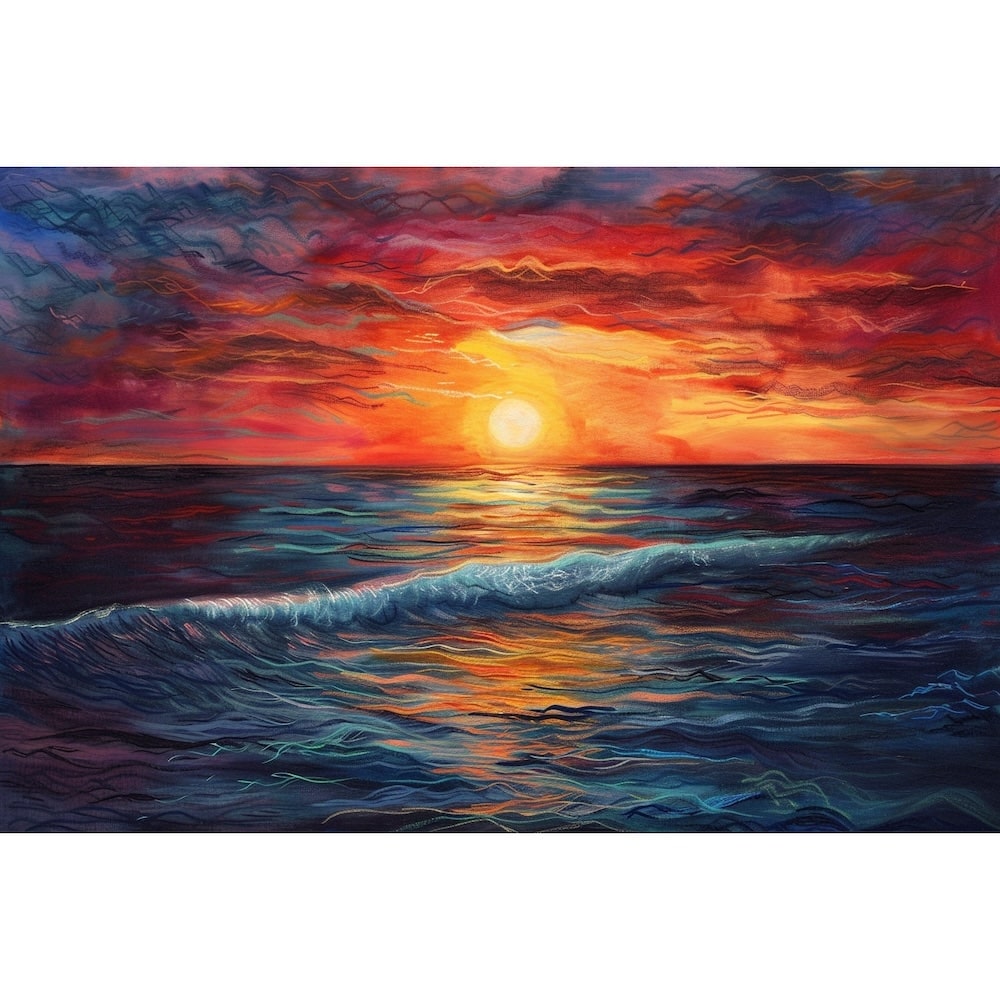 coucher de soleil sur la mer en peinture