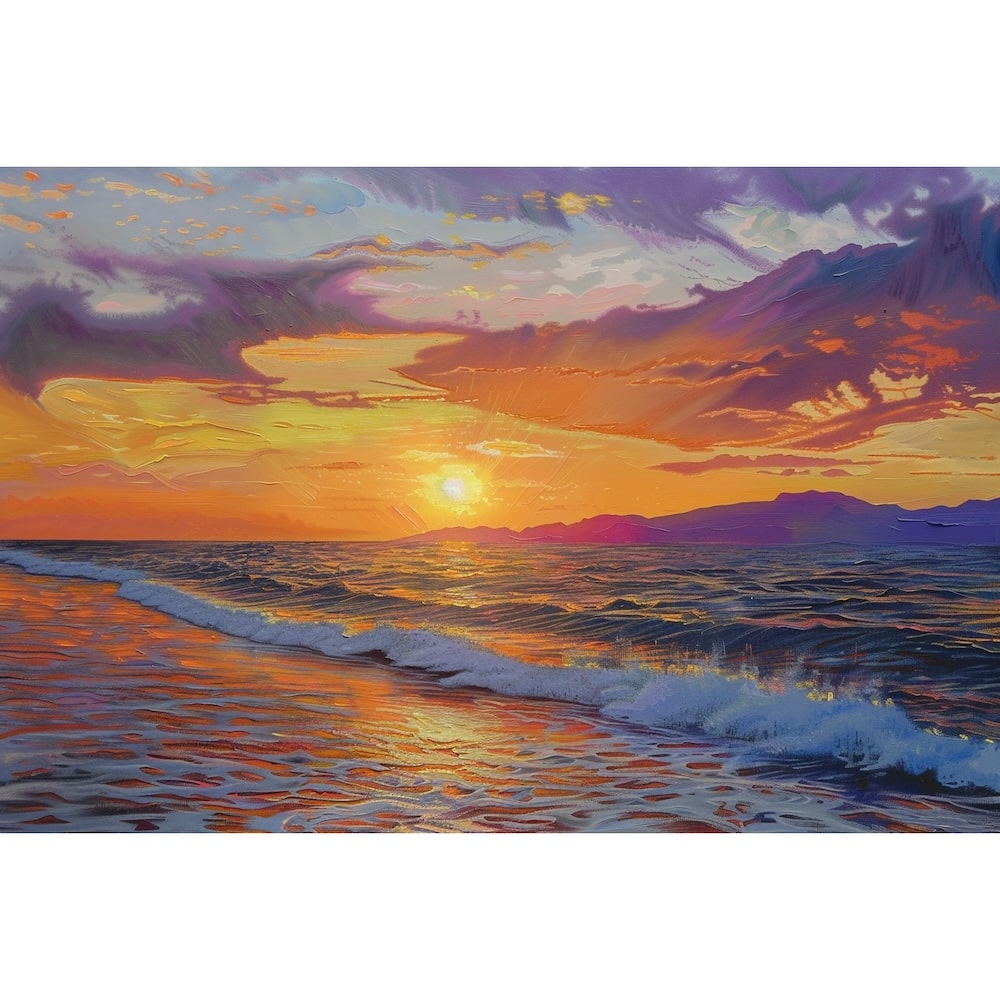 coucher de soleil sur la mer peinture