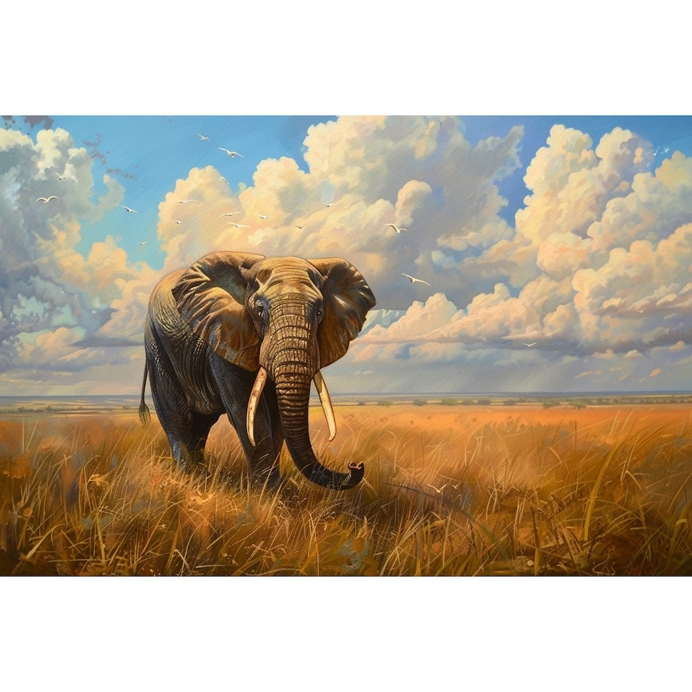 Peinture Éléphant dans la Plaine, art mural décoration nature