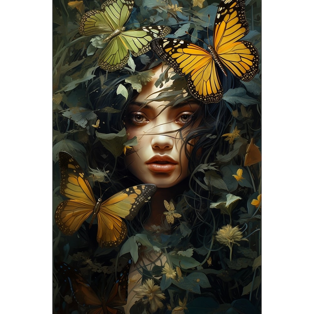 Peinture Femme Papillon, art mural décoration nature