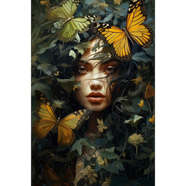 Peinture Femme Papillon, art mural décoration nature