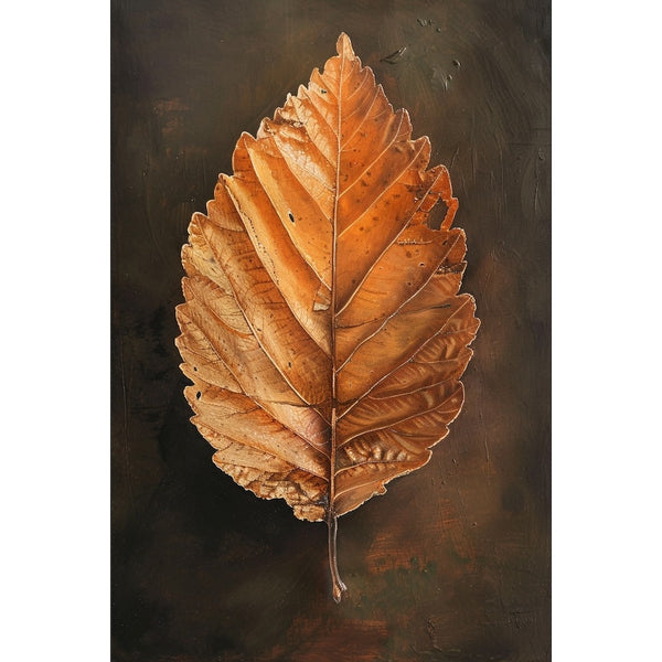 Peinture Feuille Séchée sur Fond Brun, art mural décoration nature