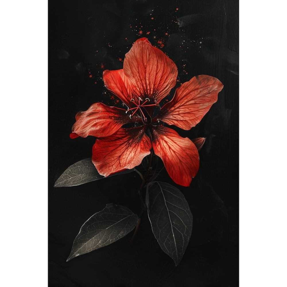 Peinture Fleur Rouge, art mural décoration nature