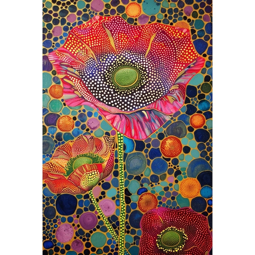 Peinture avec des Fleurs Colorées à Pois, art mural décoration nature