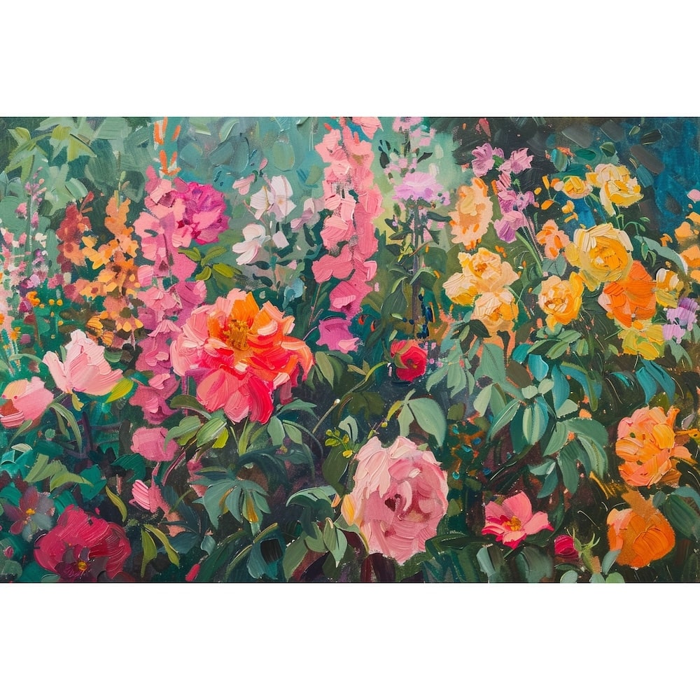Peinture avec des Fleurs Jardin de Roses, art mural décoration nature