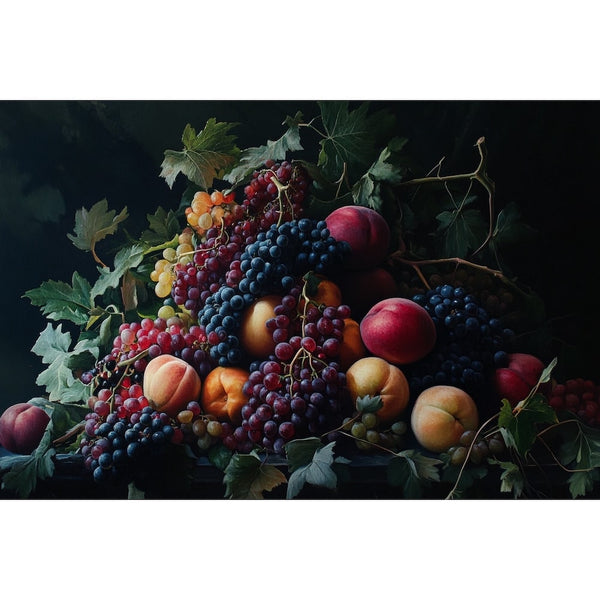 Tableau Nature Morte aux Raisins, Pêches et Abricots, art mural décoration nature