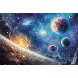 Peinture Galaxie et Planètes Panoramique, art mural décoration nature