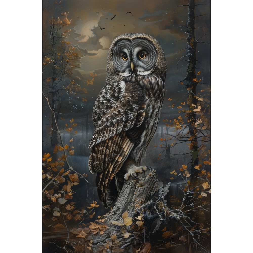 Peinture Hibou Forêt Automnale, art mural décoration nature