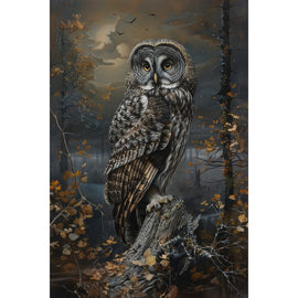 Peinture Hibou Forêt Automnale, art mural décoration nature