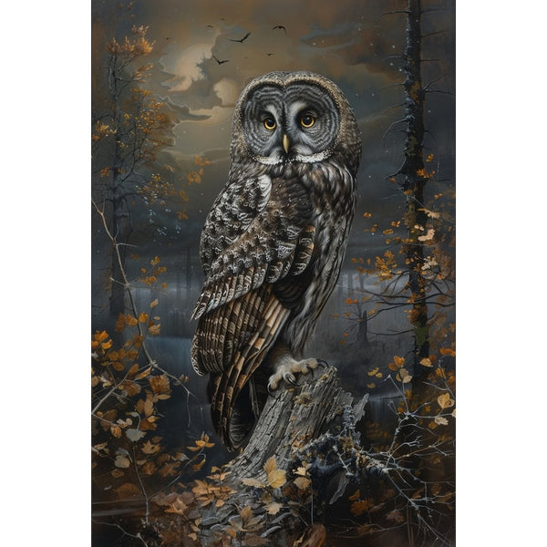 Peinture Hibou Forêt Automnale, art mural décoration nature