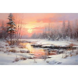 Peinture Neige aux Teintes Corail, art mural décoration nature