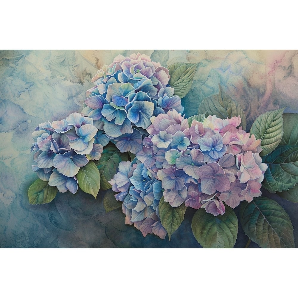 Peinture Hortensia, art mural décoration nature