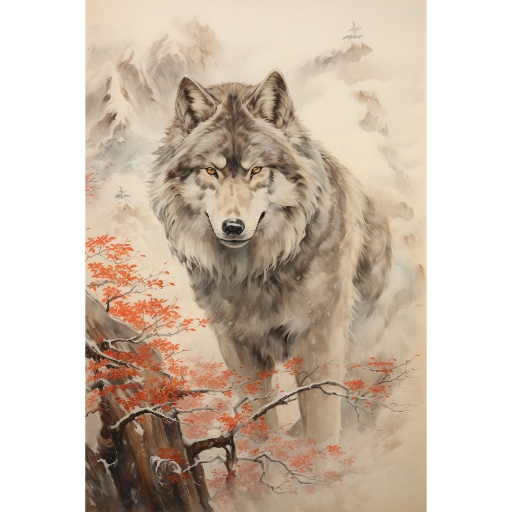Tableau Loup Japonais, art mural décoration nature