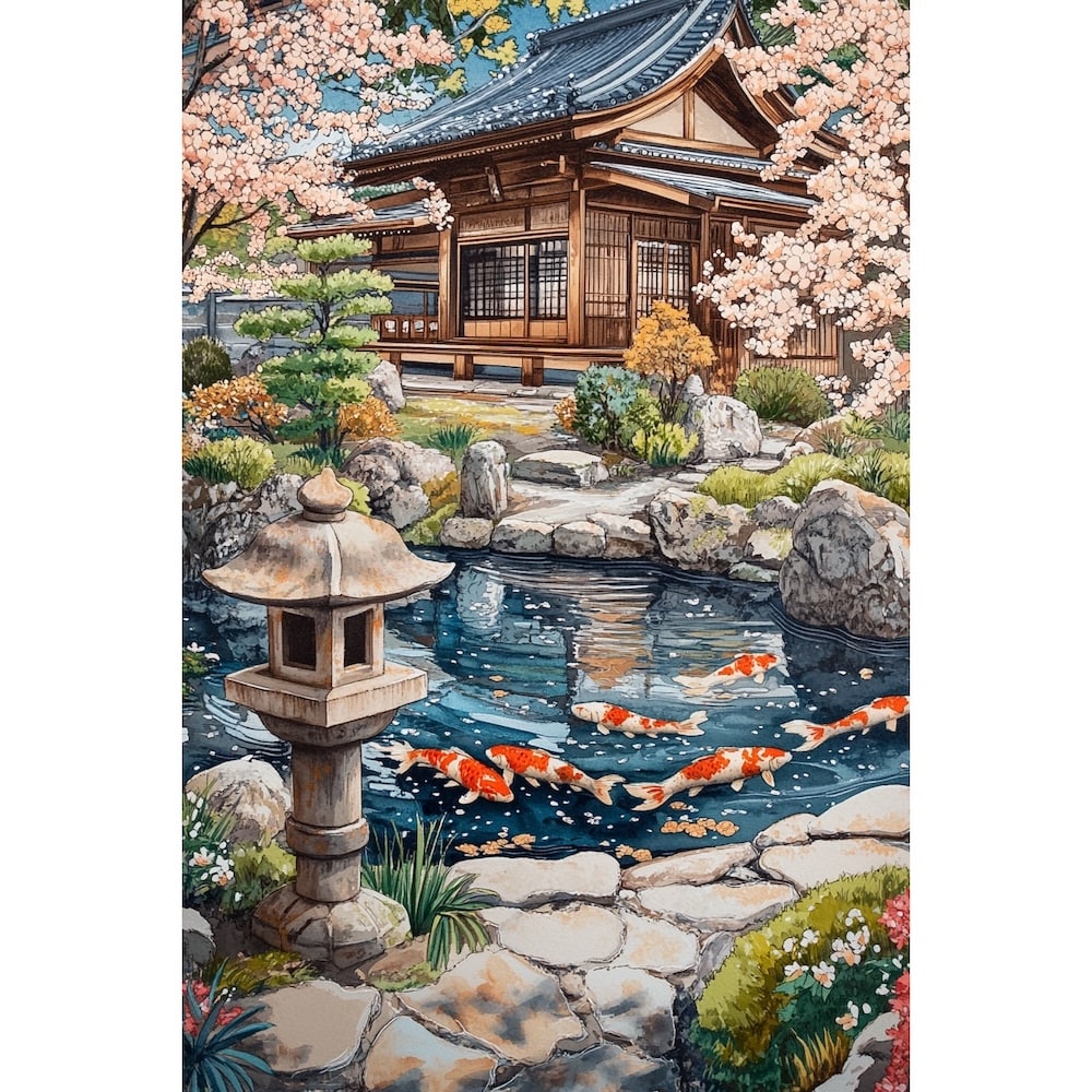 Peinture Jardin Japonais, art mural décoration nature