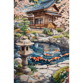 Peinture Jardin Japonais, art mural décoration nature