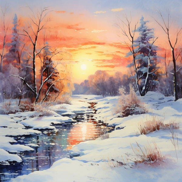 Peinture Coucher de Soleil Hivernal, art mural décoration nature