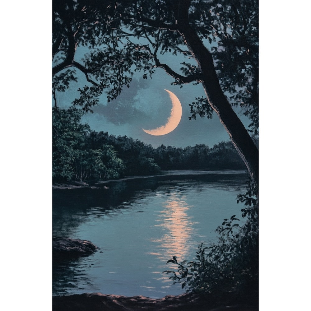 Peinture Croissant de Lune sur un Lac, art mural décoration nature