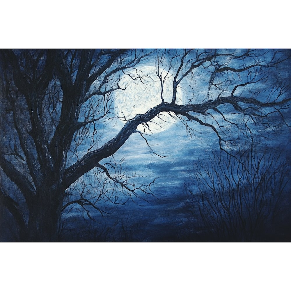 Peinture Pleine Lune entre les Branches, art mural décoration nature