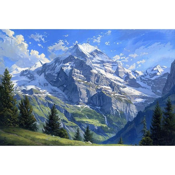 Peinture Montagne Suisse, art mural décoration nature