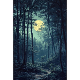 Peinture Forêt sous la Pleine Lune, art mural décoration nature
