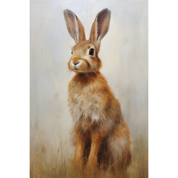 Peinture Lapin Brun dans les Herbes, art mural décoration nature