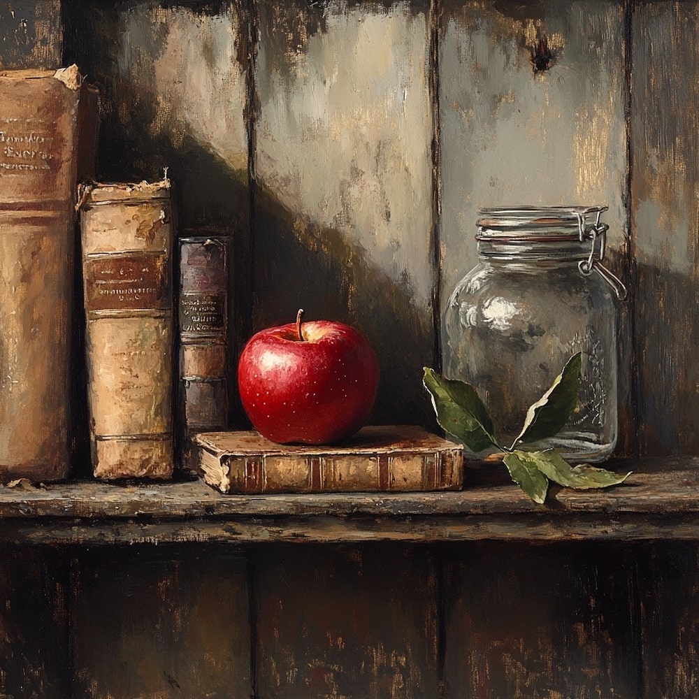Peinture Pomme Rouge Solitaire, art mural décoration nature