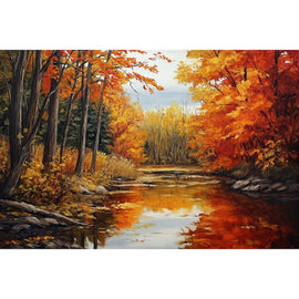 Peinture Rivière d'Automne, art mural décoration nature