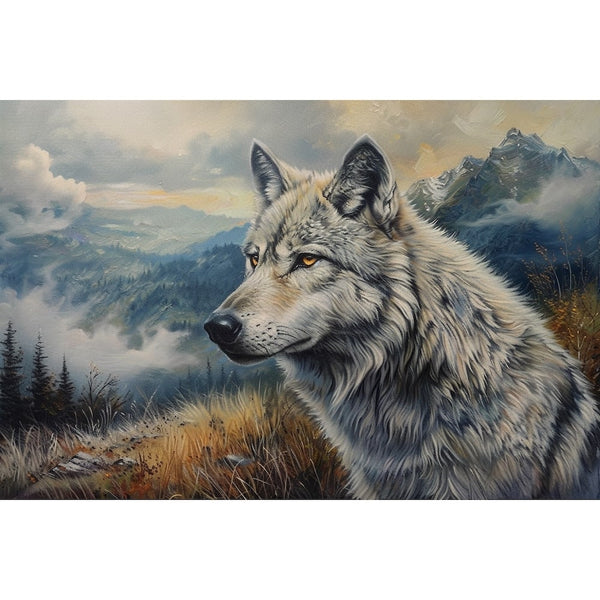 Peinture Loup en Montagne, art mural décoration nature