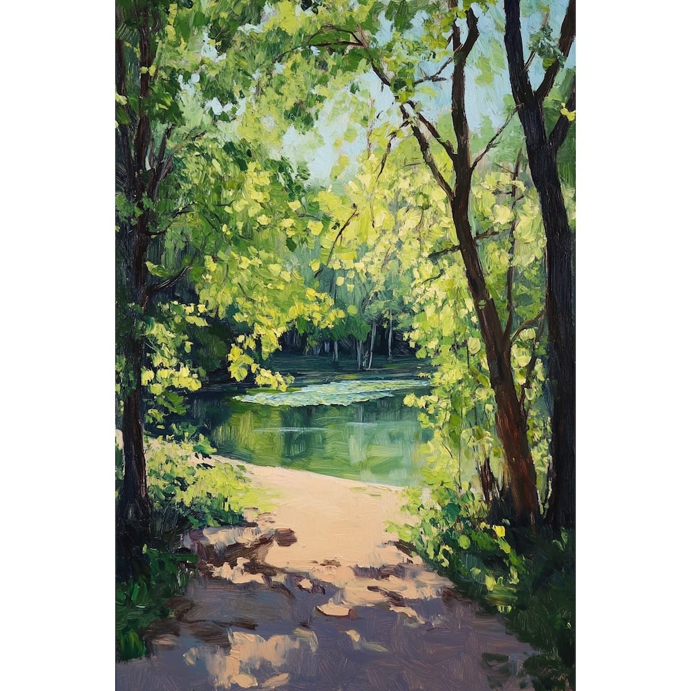 Peinture Chemin Ombragé au Printemps, art mural décoration nature