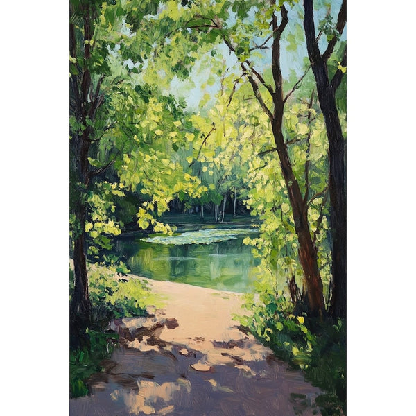 Peinture Chemin Ombragé au Printemps, art mural décoration nature