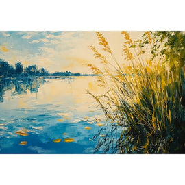 Peinture Étang aux Roseaux en Été, art mural décoration nature